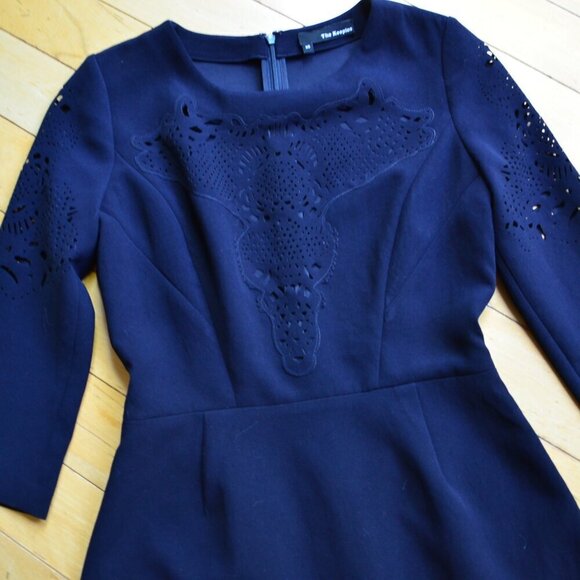 The Kooples Womens Laser Cut Sheath Dress Size XS Dark Navy - Picture 3 of 11